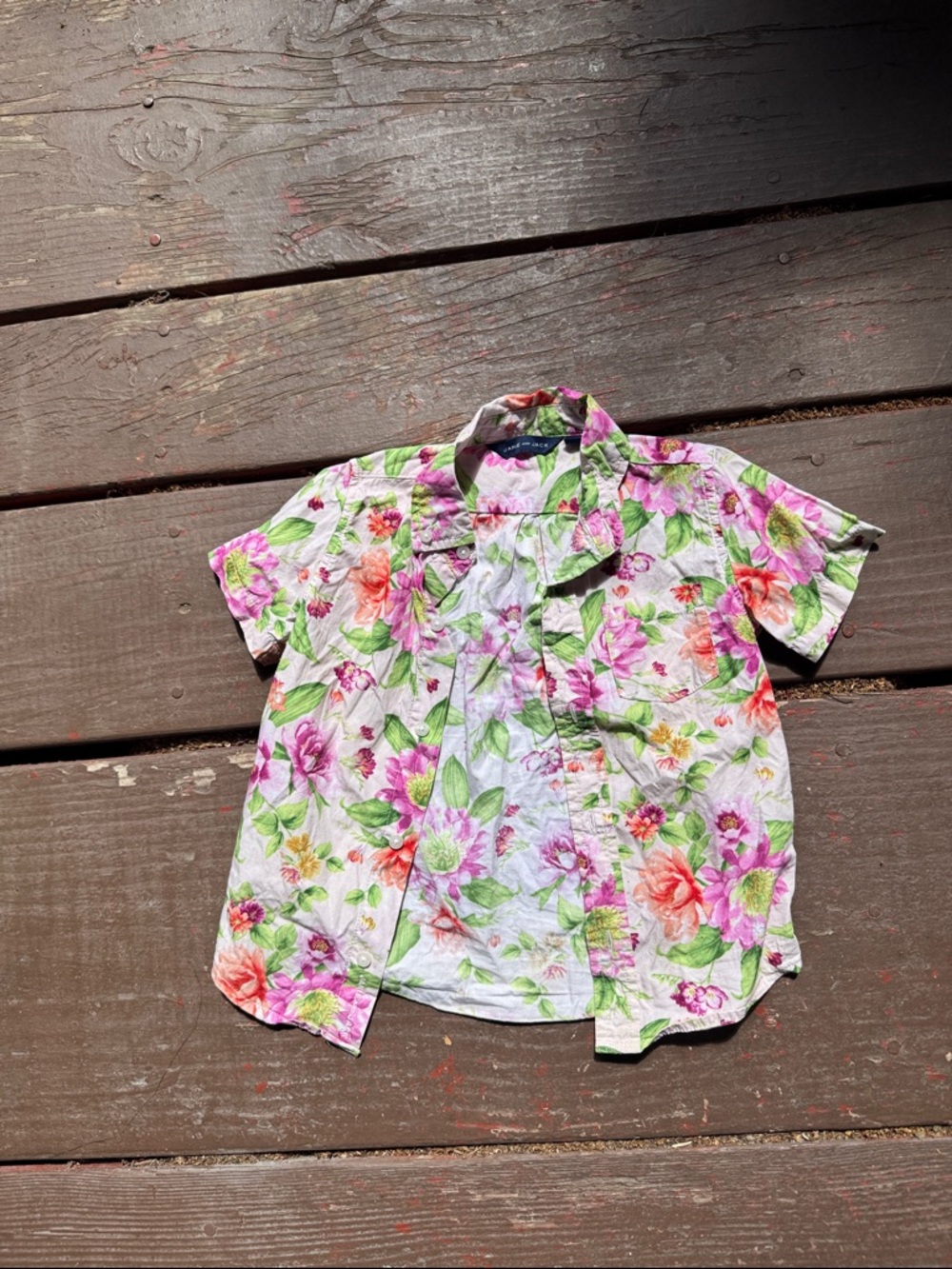 Janie and Jack Pink, Green & Orange Floral Short-Sleeve Button-Up Shirt